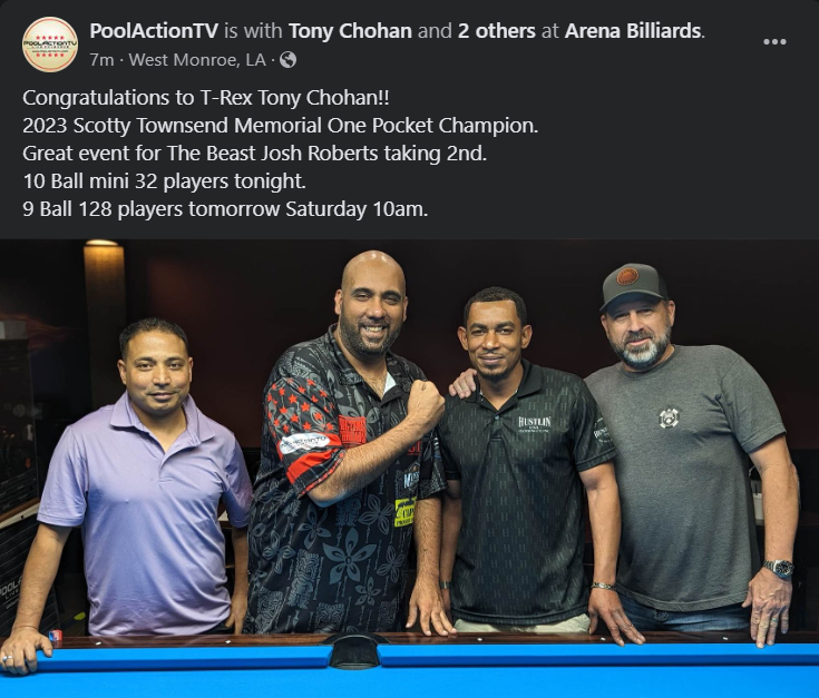 2023 Scotty Townsend MemorialApril 2530thArena Billiards West Monroe