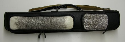 Butterfly Cue Case-black with genuine ringtail lizard pockets.JPG
