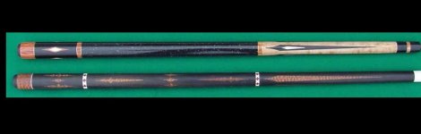 two cues snakewood ebony and maple and ebony.JPG