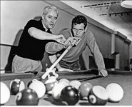 Paul Newman getting tips from Willie Mosconi for THE HUSTLER movie.jpg