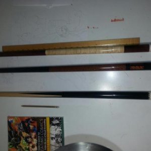 leon sly ebony cue and 2  ben greene cues