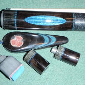 EBONY & BLUE INLAY,BLACK AND BLUE WRAP,MATCHING JP'S AND CHALKER.