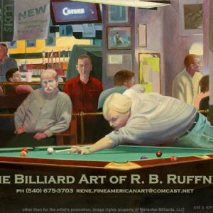 This is an image of a big banner of one of my paintings that now hangs down at Breaktime Billiards in Front Royal, VA.  I painted this big oil at the 