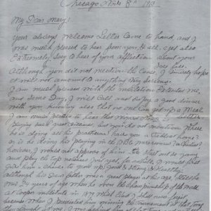 John Kammerer's letter from Chicago, to his daughter Mary in San Francisco. (widow of Jake Schaefer Sr.) John is concerned about Jake Schaefer Jr. bei