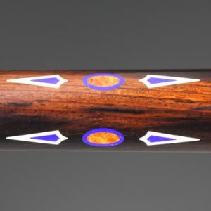 DZ East Indian Rosewood Butt Sleeve With Ivory and Lapis Spears surrounding Lapis and Amboyna Ovals. Lapis ovals in Amboyna ring work.