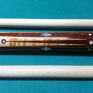 8 Points Snake wood Gina Cue with Mother of Pearl Inlays. With Original Leather wrap by Ernie.