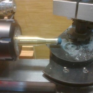Set up tip on mandre, Tip radius and diameter stop have already been set on a set up piece.