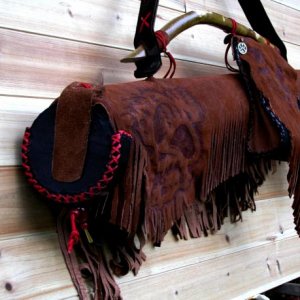 Prairie Primitive collection cases have no fur, a unique wood handle, custom sized accessory and/or jump stick bag, adjustable strap and padded insert