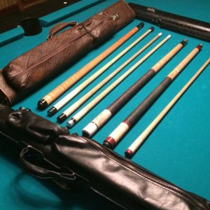 Two vintage Jacoby cues and a Phillippi custom merry window (traded)