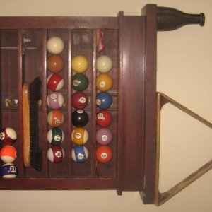 top 3 rows = original balls that came with the table when Grandpa bought it.