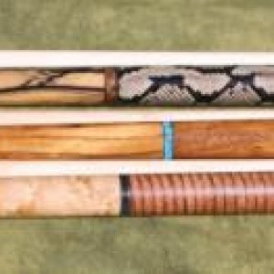 IMG 1121--#5,6&7-#5,bem,stack leather wrap,3window butt sleeve w/broadhead.#6 teak burl into teak w/turquoise rings.#7 b&w ebony,python snake skin wra