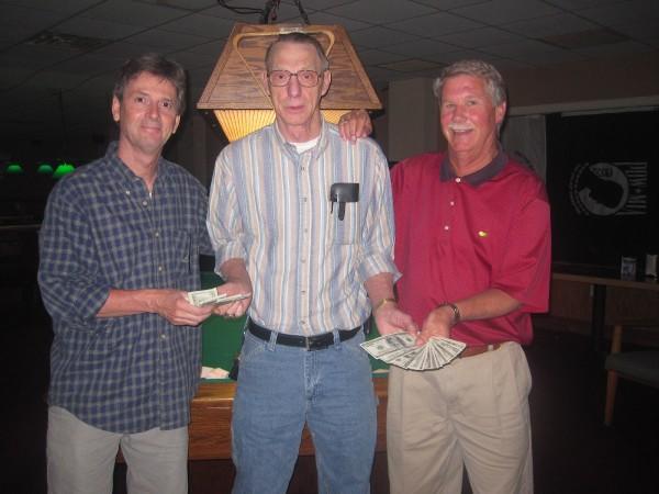 3rd Annual 9-ball Tournament Winners
Left: 2nd Place Doug Ketchum
Middle: Pool Tourny Director Vernon Ringgold
Right: 1st Place Dana Hallet