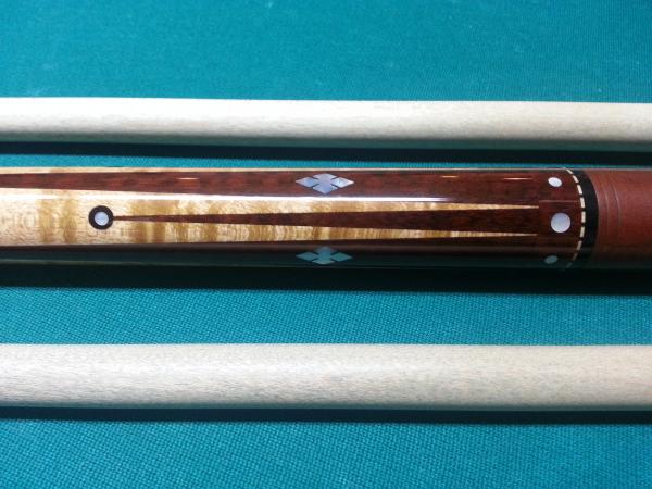 8 Points Snake wood Gina Cue with Mother of Pearl Inlays. With Original Leather wrap by Ernie.