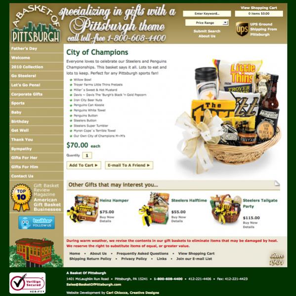 A Basket of Pittsburgh
City of Champions
Everyone loves to celebrate our Steelers and Penguins Championships. This basket says it all. Lots to eat and