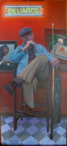 A recent self-portrait that I did for an online art show.  I  incorporated other paintings I've done on the left and right side, because without these