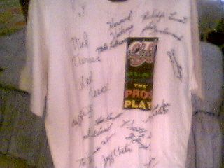 CJ Wiley's Dallas Open  tournament shirt 1995, the Million $ run of 11 racks by Earl Strickland, this shirt has the signatures of the following  parti