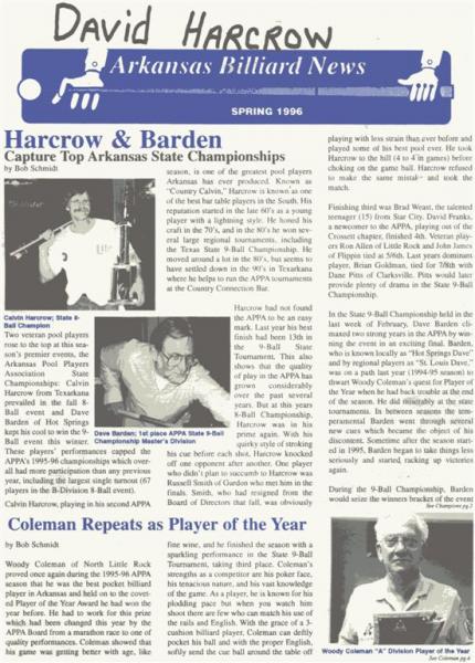 Country Calvin, Arkansas State 8-Ball Champion 1996