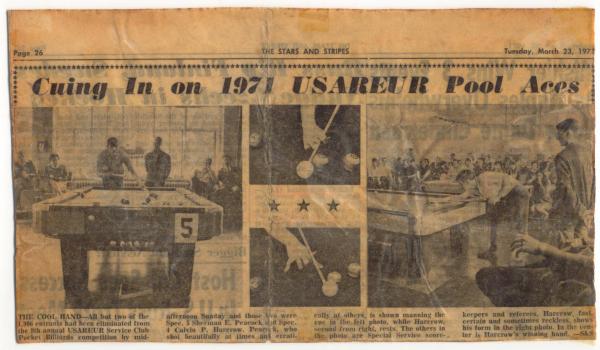 Country Calvin Harcrow wins 14.1 competition in Germany, 1971