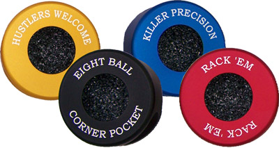 CueShark P.U.P.'s are available in your choice of colors,
with or without one of our popular billiard sayings...

Personalized engraving is optional.