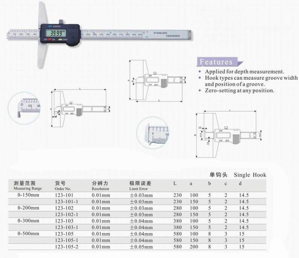 Digital Depth Gauges (Single Hook)