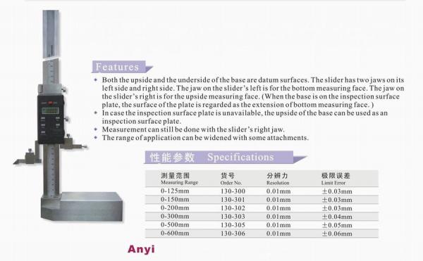Digital Height Gauge with Double Datum Surfaces