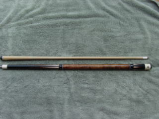 DSC07643 1 Ebony cue with 6 koa points with ivory inserts and abaloney dots. Cue is 61 inches