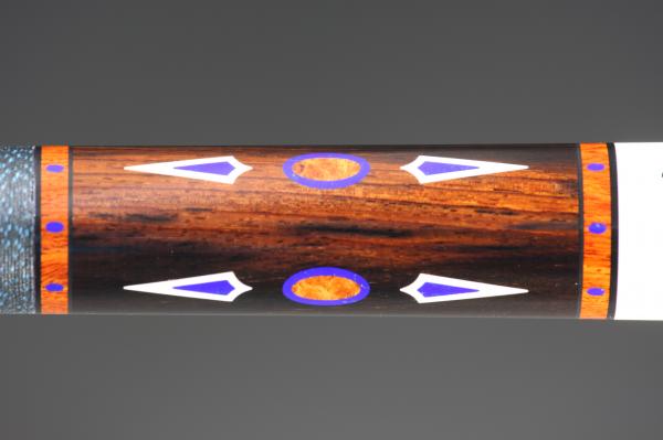 DZ East Indian Rosewood Butt Sleeve With Ivory and Lapis Spears surrounding Lapis and Amboyna Ovals. Lapis ovals in Amboyna ring work.