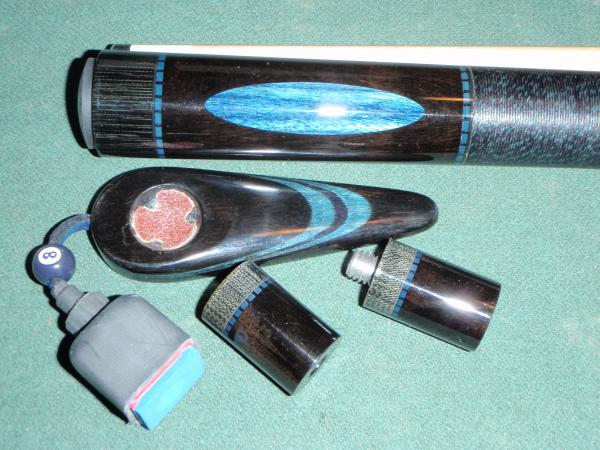 EBONY & BLUE INLAY,BLACK AND BLUE WRAP,MATCHING JP'S AND CHALKER.