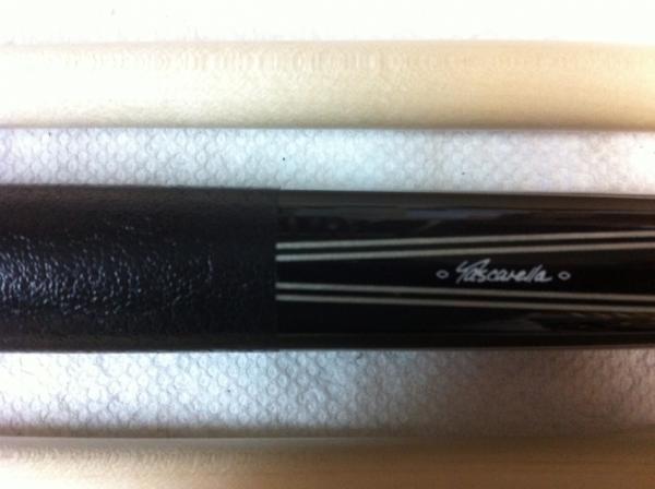 ebony over ebony with 4 points black white black white, ivory ferrule and ivory joint. and elephant ear leather wrap.