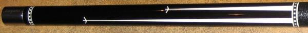 Forearm, 3 hi, 3 lo, with Viking rune symbol tips. Index rings at A,B,C,D,E.  Black leather wrap.