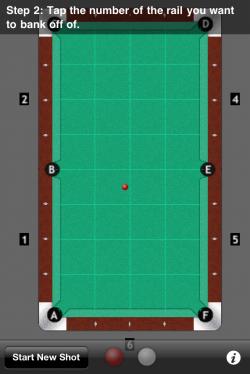 From hear simply touch the number by the rail you wish to bank the shot off of, "4".  Notice the number will turn blue in when selected.