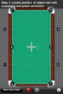 Having selected Basic Bank Shot you will be taken to this screen.  Touch and drag the table under the cross hairs and position the cross hairs where t