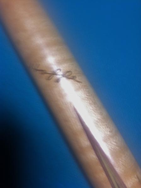 note the Hoppe signiture with the looped p's and as you will see ,the fore arm does not consist of the Normal  straight grain maple .