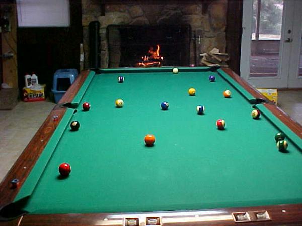 Pool table, fireplace going, Gold Crown 9'.