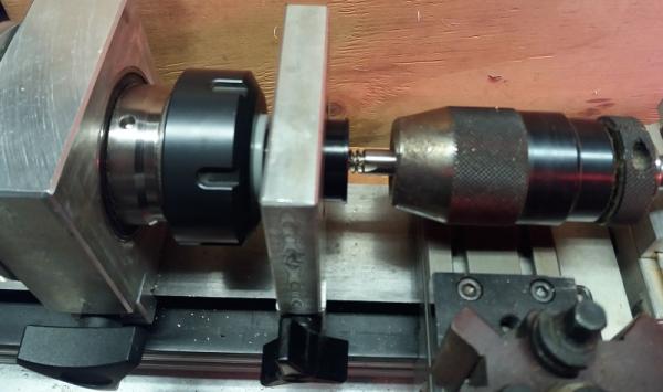 Tap assist guide using steady rest and guide to align tap to hole when a pilot tap is not available.