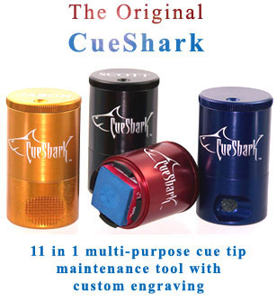 The CueShark Original Includes:  Nickel & Dime Radius Shaper/Scuffer,  Side Trimmer,  Tip Perforator,  Powder Dispenser,  Chalk Holder & makes a great
