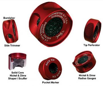 The P.U.P. incorporates all the patended designed tools of the original CueShark, except for the chalk or powder!

Actual size is 1 1/2" diameter by 3