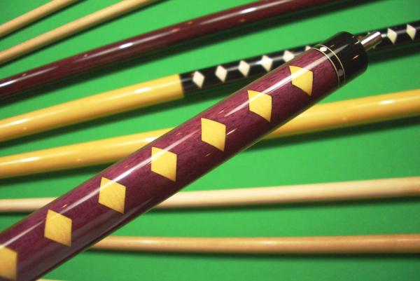 The Purple Tanto (jump cue). Mother of Pearl dots on Gaboon Ebony rings at ABD