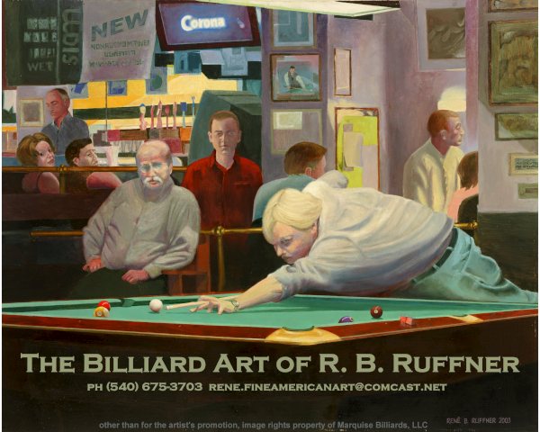 This is an image of a big banner of one of my paintings that now hangs down at Breaktime Billiards in Front Royal, VA.  I painted this big oil at the 