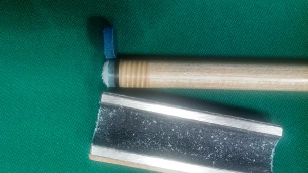 This is the same tip on my OB2 a few hours later.  I put several hours of play on the cue (drills) and reshaped the tip.  I took off the mushrooming, 