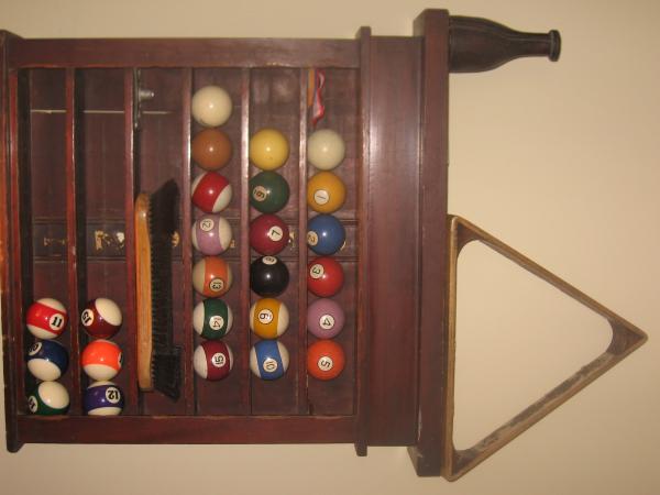 top 3 rows = original balls that came with the table when Grandpa bought it.