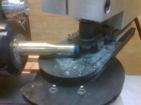 Trimmed front radius and moved around to the radial diameter stop, ready for the continuation of the pass.