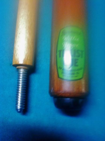 We also Know that the green curly Brunswick label was a 1 peice Titlist Cue that was converted by someone that goes unnamed. Notice the pin in the sha